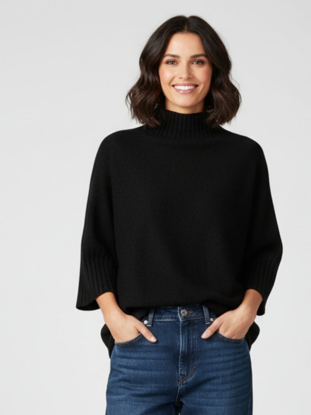 Rain + Rose Mock Neck Boxy Sweater XL Black Cozy Oversized Knit NWT